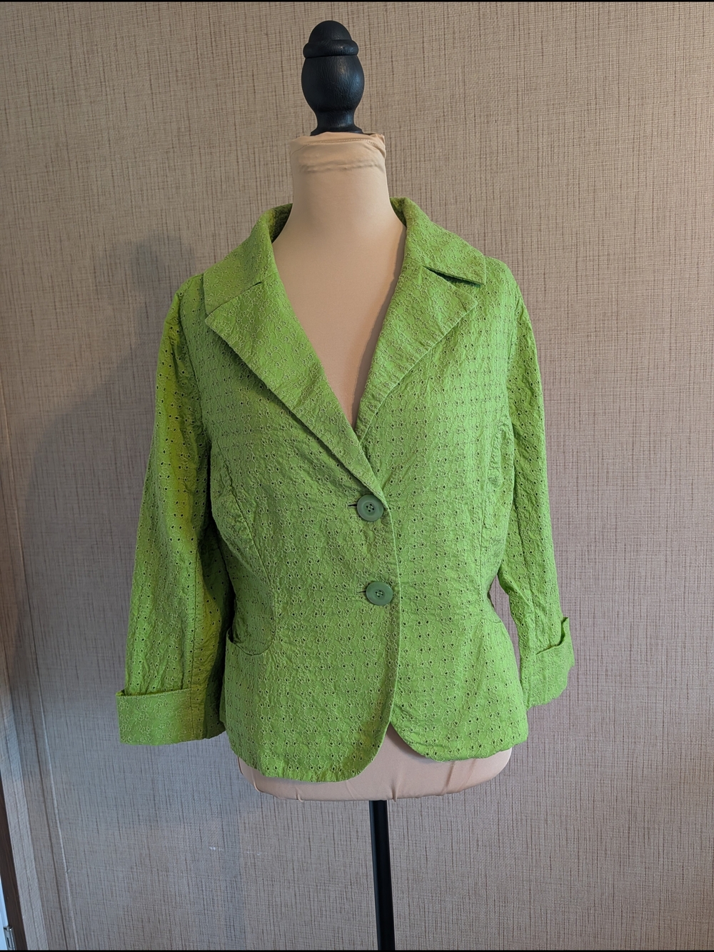 Bandolino Lime Green Eyelet Cotton-Blend Blazer